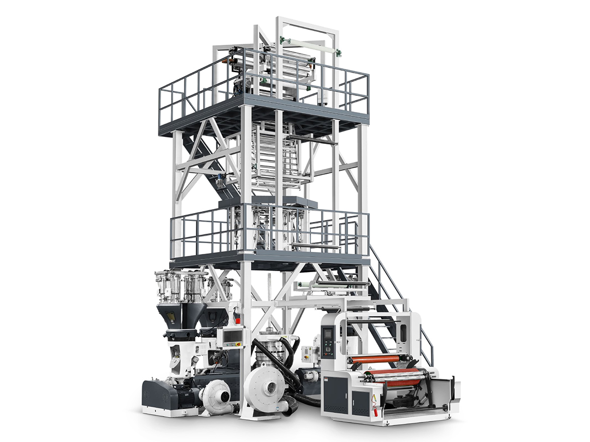 CX-ABC-900-1300 ABC THREE-LAYER CO-EXTRUSION OSCILLATING TOWER FILM BLOWING MACHINE(WITH IBC SYSTEM)